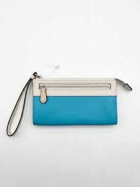 COACH Legacy Leather Robin Blue/Chalk Clutch Zippy Wallet Large Wristlet